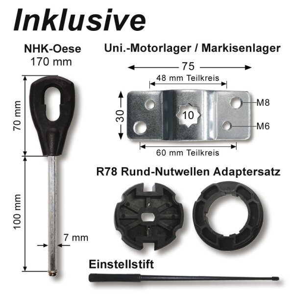 Funk Rollladenmotor 40 Nm RMHF-40/15 NHK R78 Rundwelle Rolladenmotor
